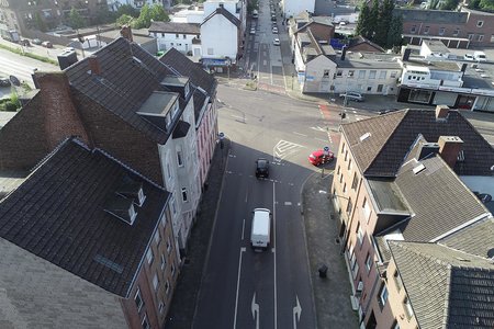 Blick Süchtelner Str. in die Kreuzung Freiheitsstr. Stand 20.07.2021