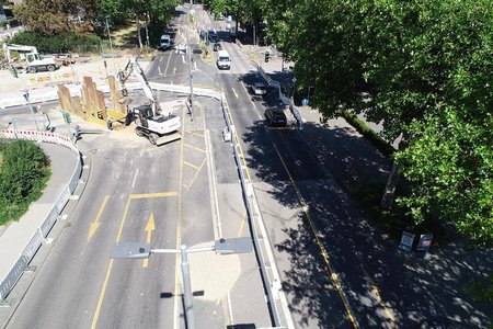 Blick auf Kreuzung Große Bruchstraße in Richtung Bahnhofstr. - Stand: 11.08.2022